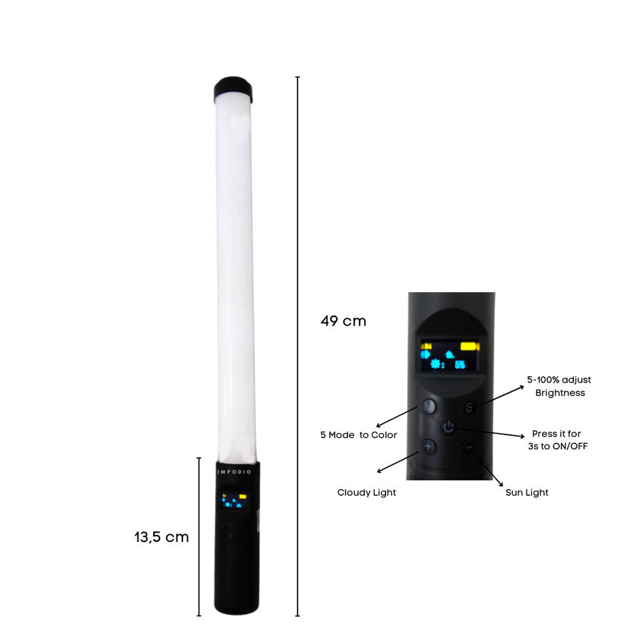 IMPODIO Lampu Video RGB LED Light Stick 50cm - Stick Lampu Video Foto - tampak samping
