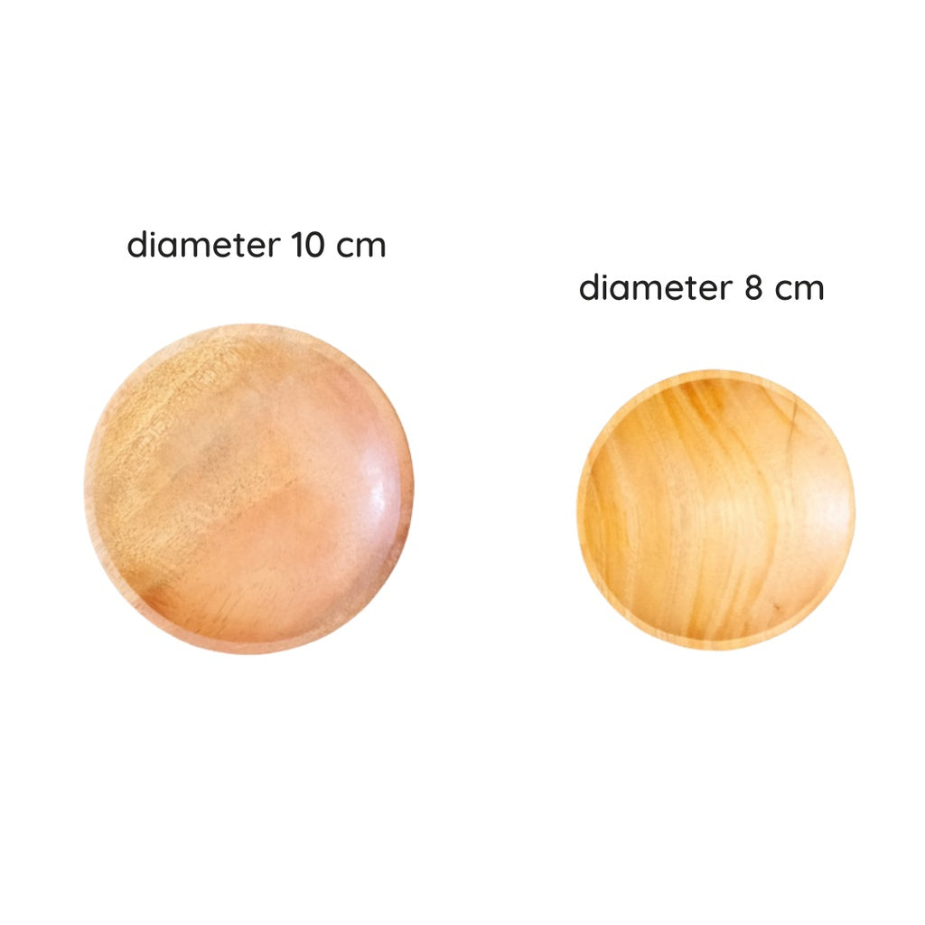 IMPODIO Piring mini Tempat sambal cobek kayu diameter 8cm dan 10cm