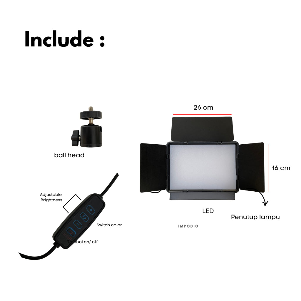 IMPODIO LED 11" Lampu Fotografi Live Streaming Foldable + Stand 2M - detail produk