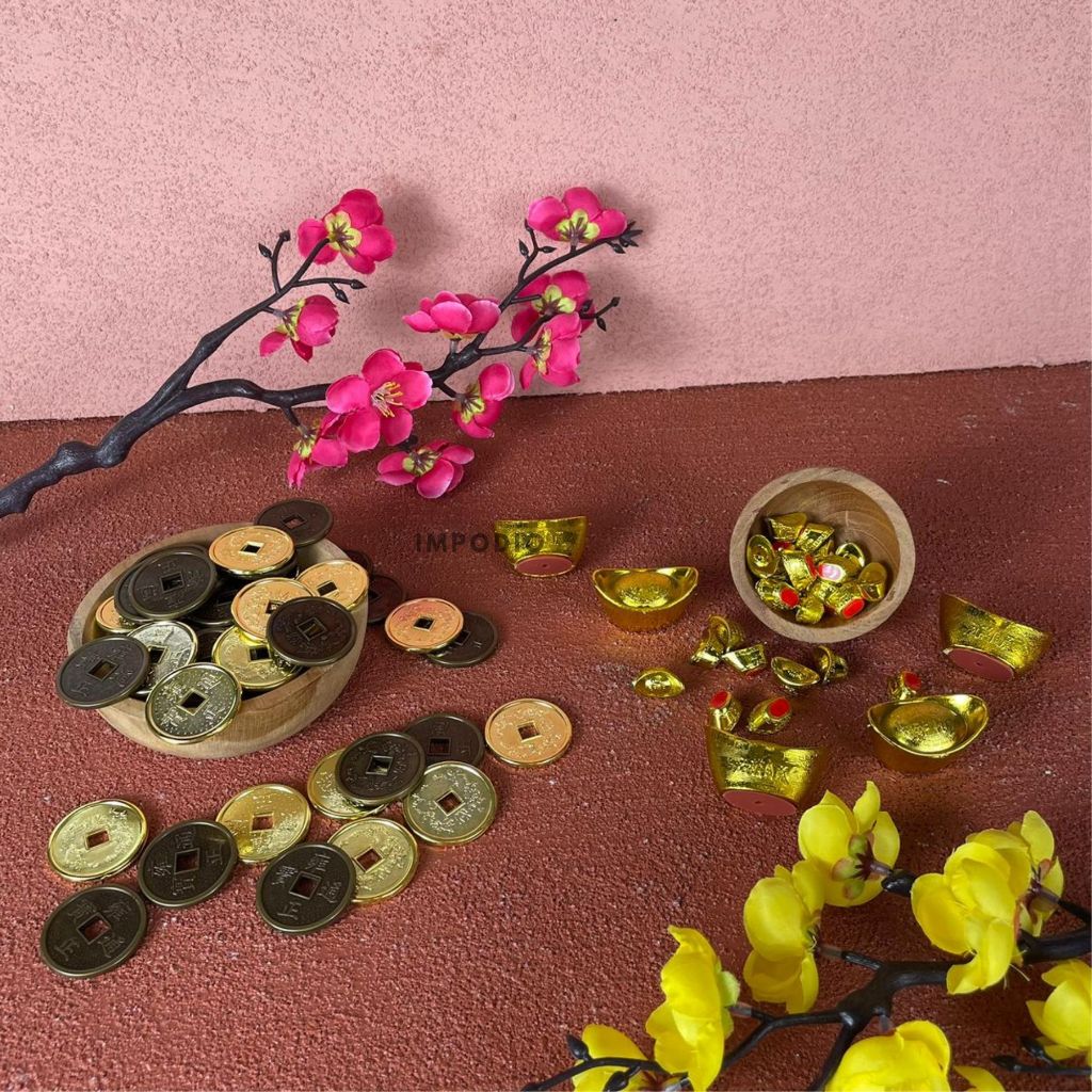 IMPODIO Hiasan Imlek Uang Kuno China Emas - Uang Koin Yuanbao Dekorasi Foto