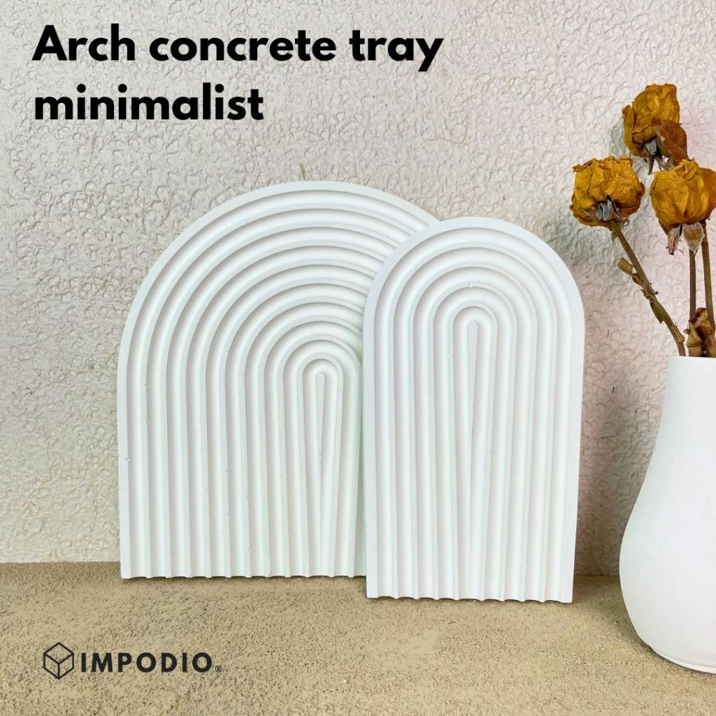 IMPODIO Concrete tray / arch concrete - Aesthetic cement Coaster Dekorasi Rumah Properti Foto Produk