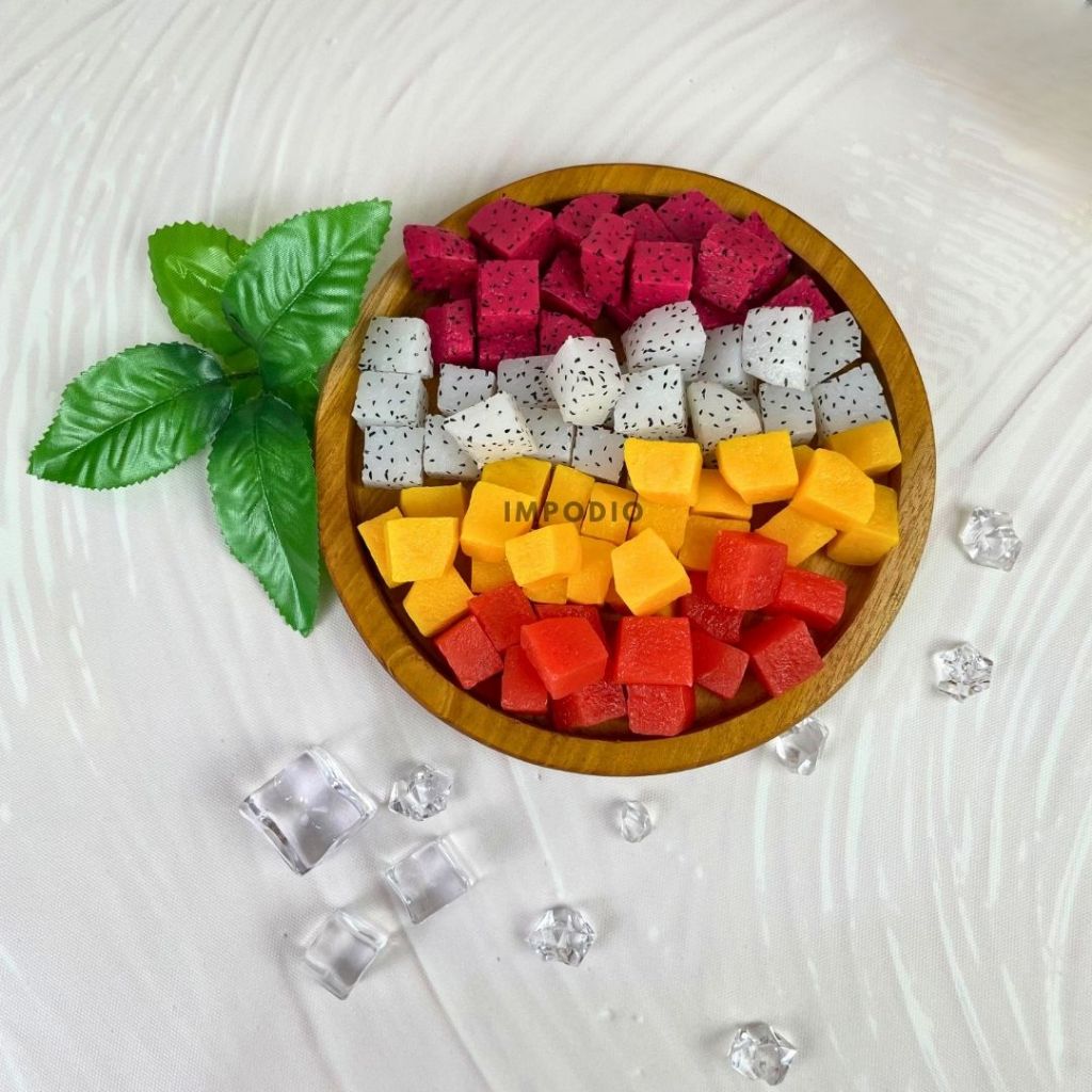 IMPODIO Buah Potong artificial-Buah Naga Mangga Semangka Dekorasi buah potong palsu - Fake Fruits Props Foto Produk
