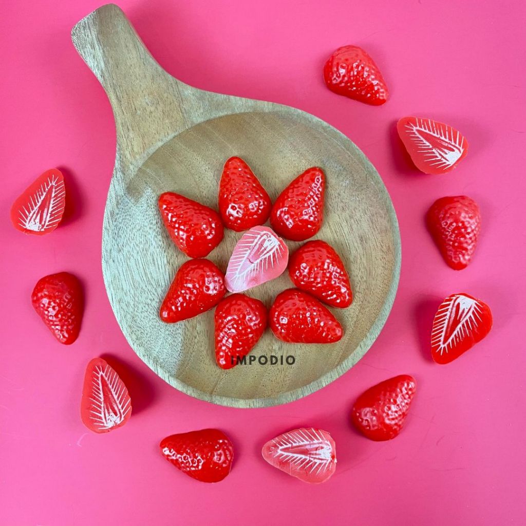 IMPODIO Strawberry Merah Slice Artificial Palsu - Fake Strawberry Fruit Properti Foto Produk