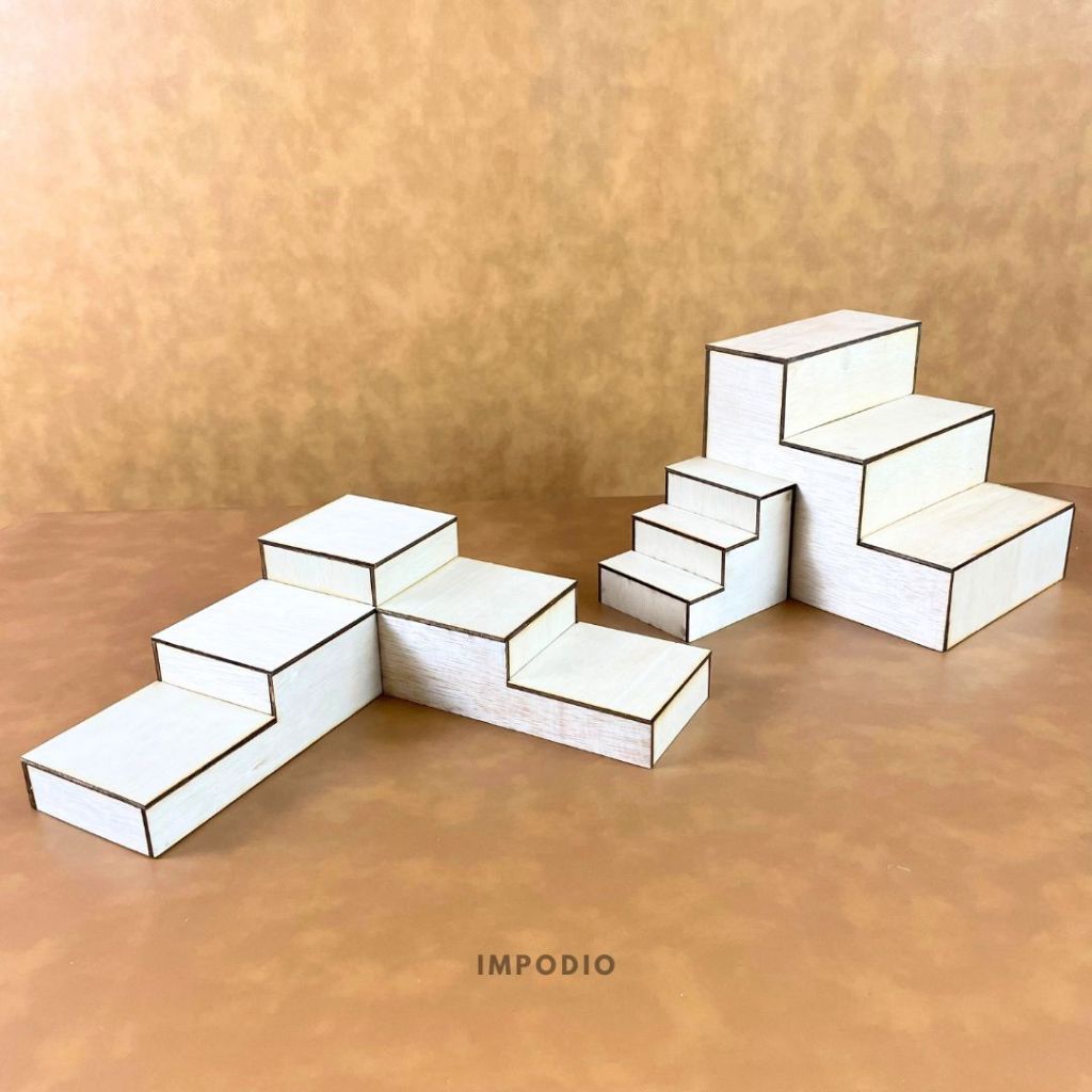 IMPOPDIO Tangga Podium Kayu Natural Wood - Display Produk Mini Skincare Props Foto