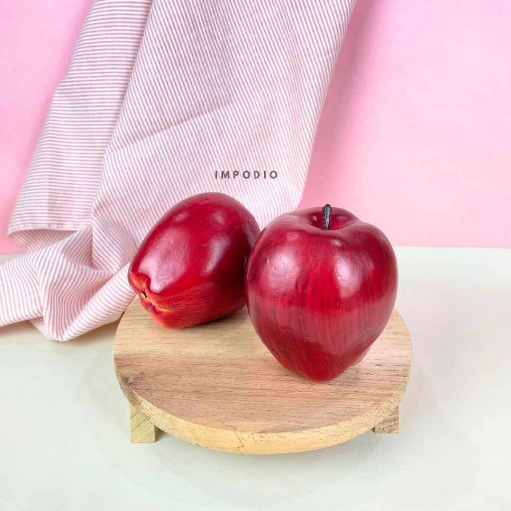 IMPODIO Buah Apel Merah Palsu - Fake Apple Artificial Fruit Properti Foto Produk