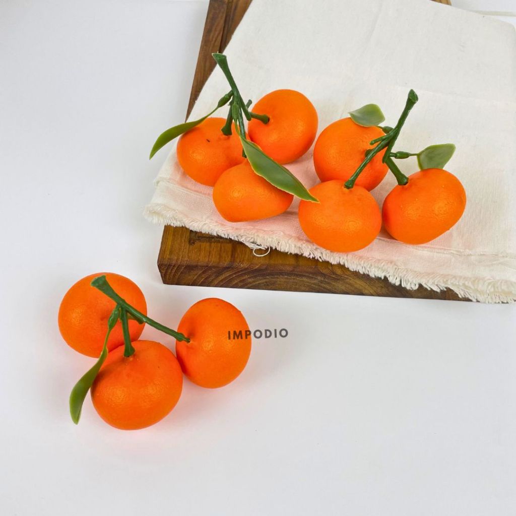 IMPODIO Jeruk Tangkai Artificial Palsu - Buah Fake Properti Dekorasi Foto Produk