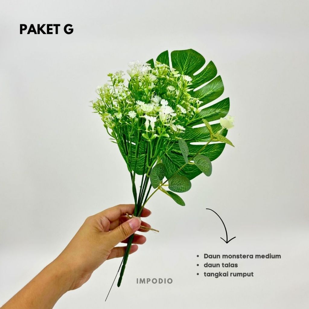 IMPODIO Paket Bunga dan Daun Palsu Artificial - Fake Leaf and Flower Props Dekorasi Foto Produk