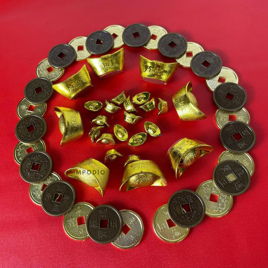 IMPODIO Hiasan Imlek Uang Kuno China Emas - Uang Koin Yuanbao Dekorasi Foto