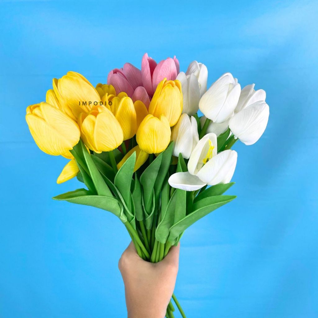 IMPODIO Bunga Tulip Artificial Palsu - Fake Bouquet Flower Dekorasi Props Foto Produk