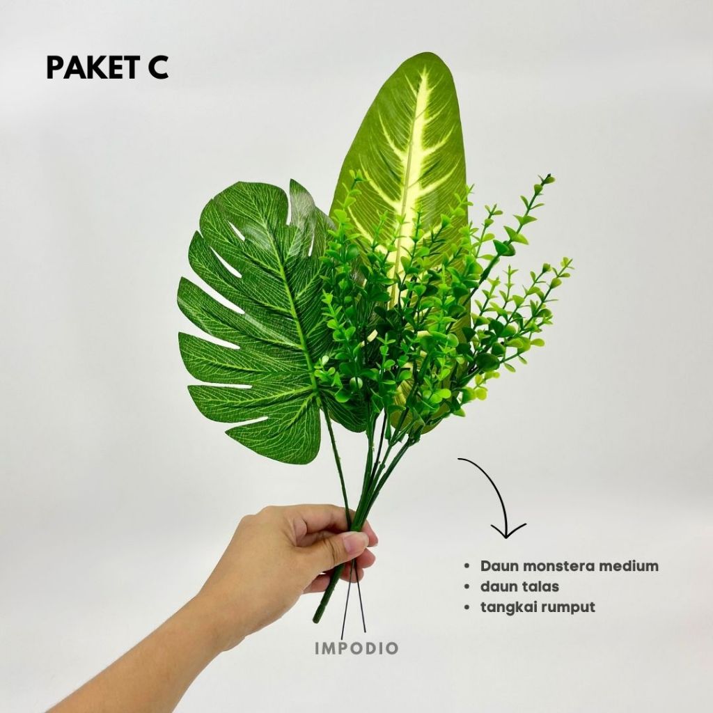 IMPODIO Paket Bunga dan Daun Palsu Artificial - Fake Leaf and Flower Props Dekorasi Foto Produk
