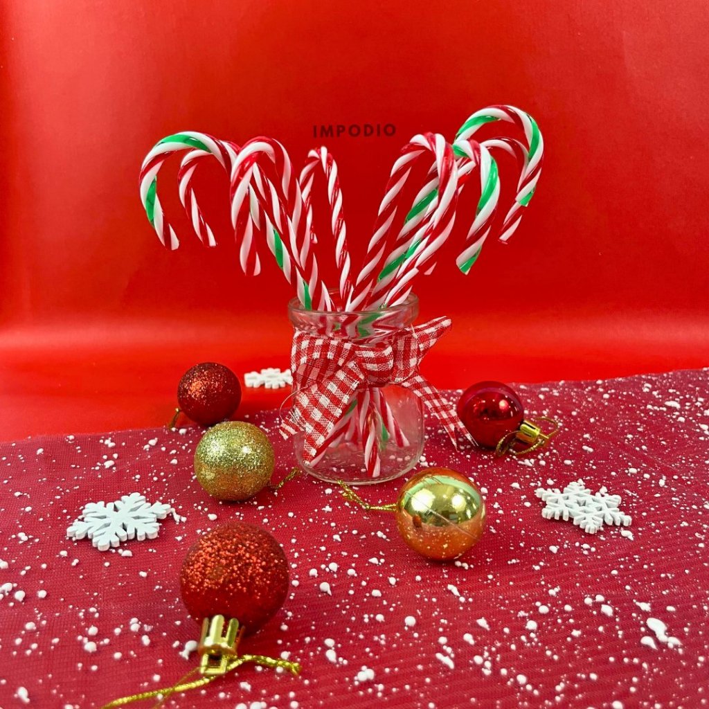 IMPODIO Permen Tongkat Natal Candy Cane Artificial Christmas Decoration  - Props Hiasan Foto Natal