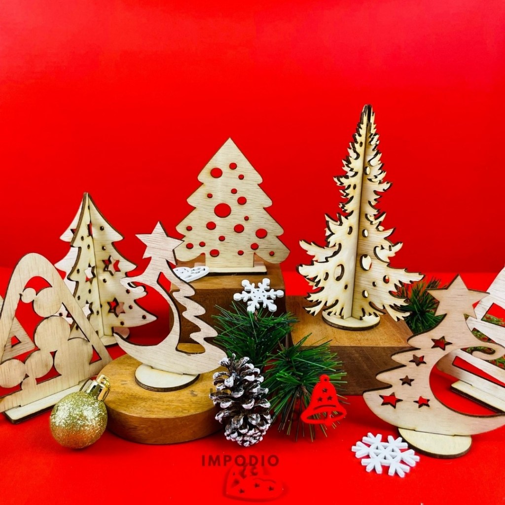 IMPODIO Pohon Natal Kayu Mini - Wooden Christmas Tree Props Foto Dekorasi Natal