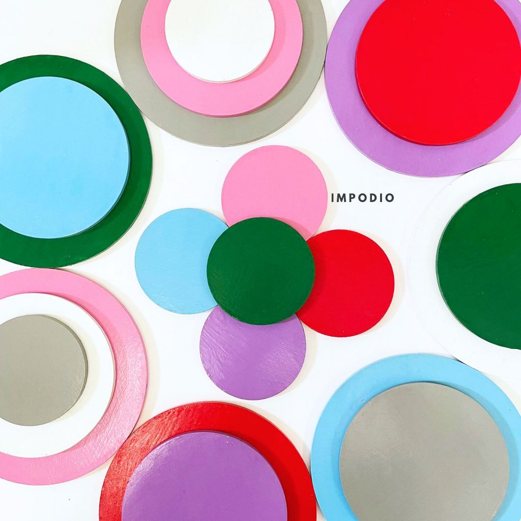 Kayu bentuk bulat beragam ukuran - Colorfull geometri lingkaran - Props foto / decoration