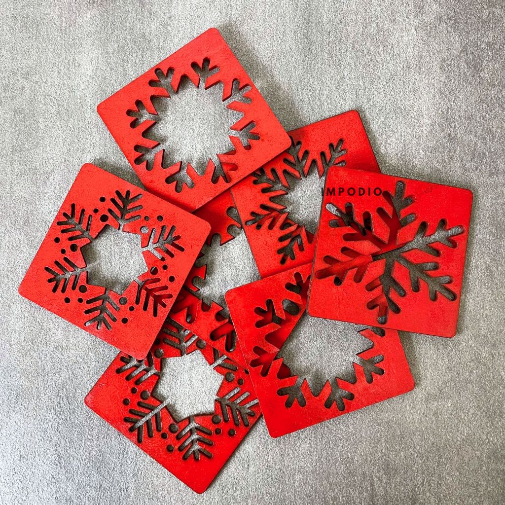IMPODIO Ornamen natal Chrismas Square - Snow Flakes photo props