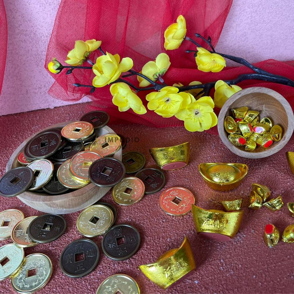 IMPODIO Hiasan Imlek Uang Kuno China Emas - Uang Koin Yuanbao Dekorasi Foto