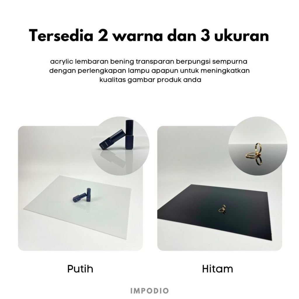 IMPODIO Akrilik lembaran hitam dan putih ukuran 40x30 dan 20x30 Grosir