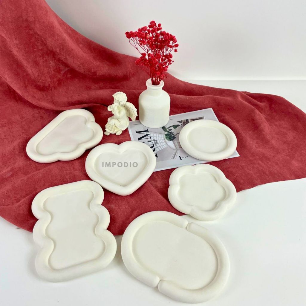IMPODIO Concrete Tray Nampan Coaster Aesthetic - Display Jewelry Properti Foto Produk