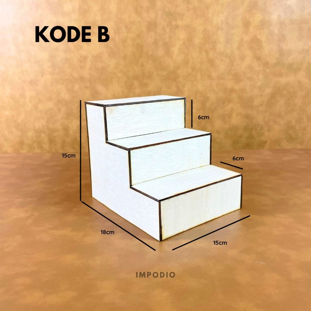 IMPOPDIO Tangga Podium Kayu Natural Wood - Display Produk Mini Skincare Props Foto