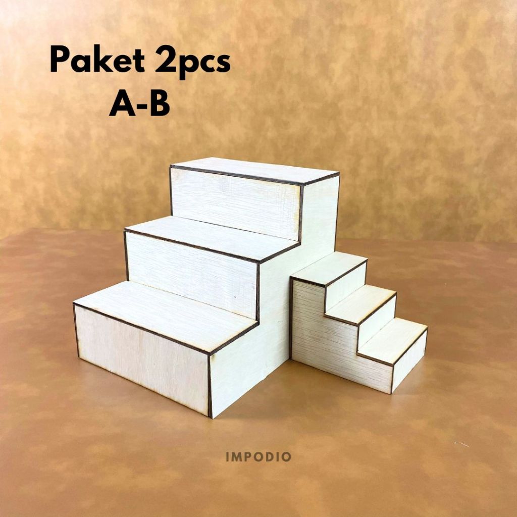 IMPOPDIO Tangga Podium Kayu Natural Wood - Display Produk Mini Skincare Props Foto