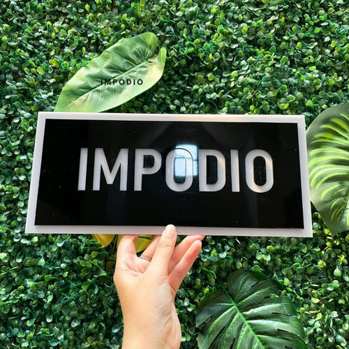 IMPODIO Acrylic Sign Logo hitam dan putih ukuran 15x32cm-Free Request - tampak samping