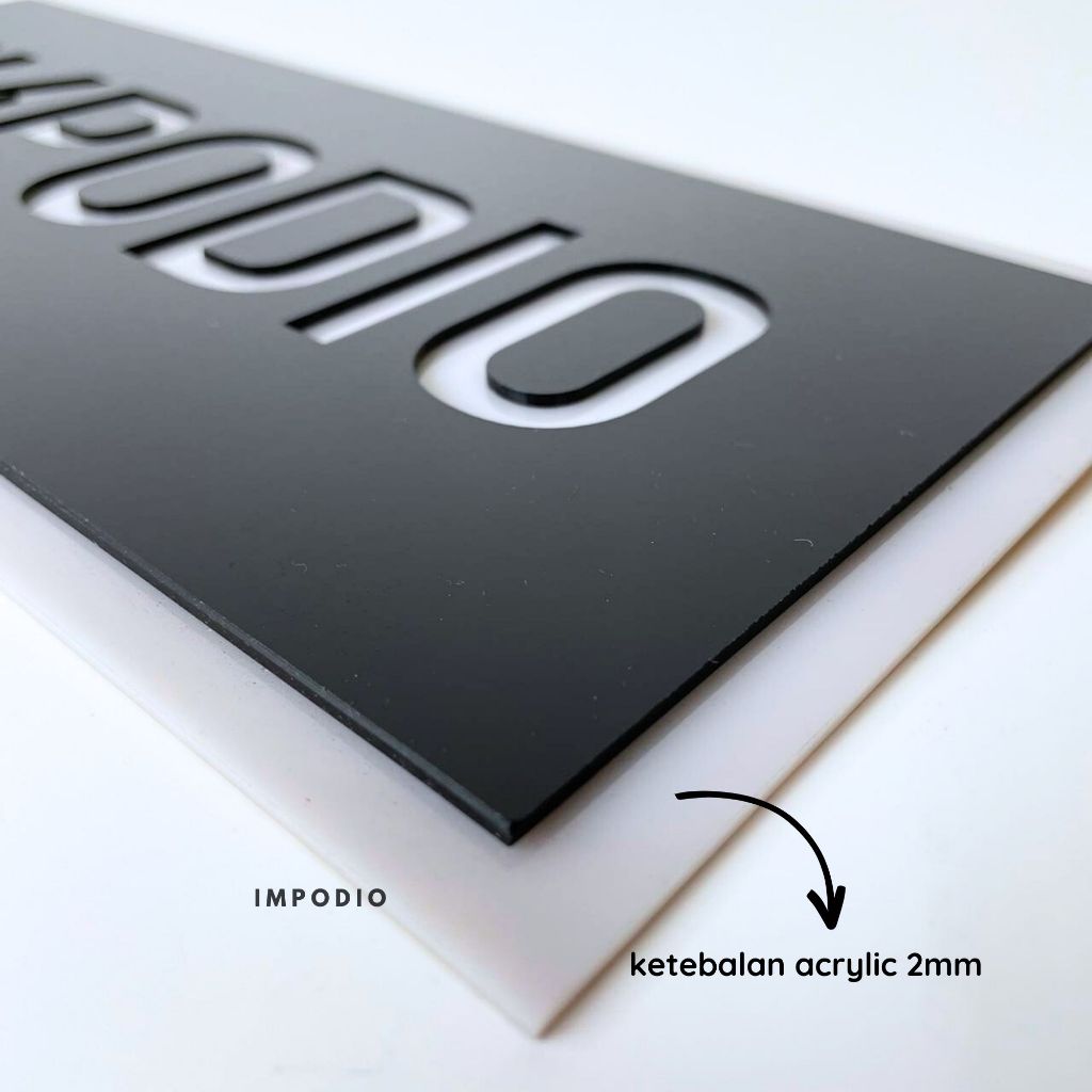 IMPODIO Acrylic Sign Logo hitam dan putih ukuran 15x32cm-Free Request