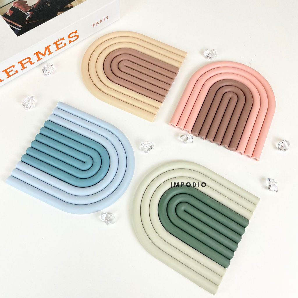 IMPODIO Tatakan Gelas Piring Rainbow Coaster Silicone - Dekorasi foto produk