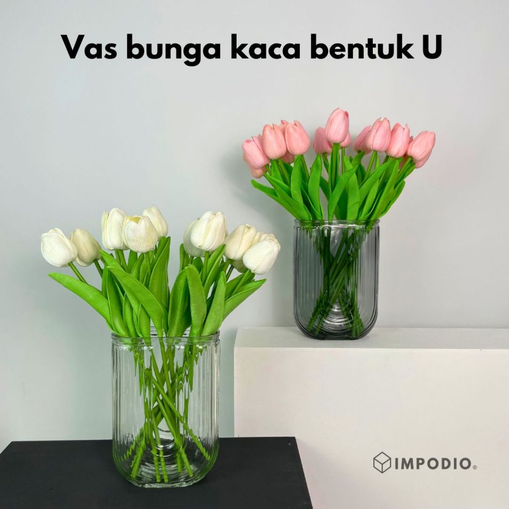 IMPODIO Vas Bunga Kaca Model U 2 variant - Dekorasi Interior Ruang Tamu Props Foto Produk