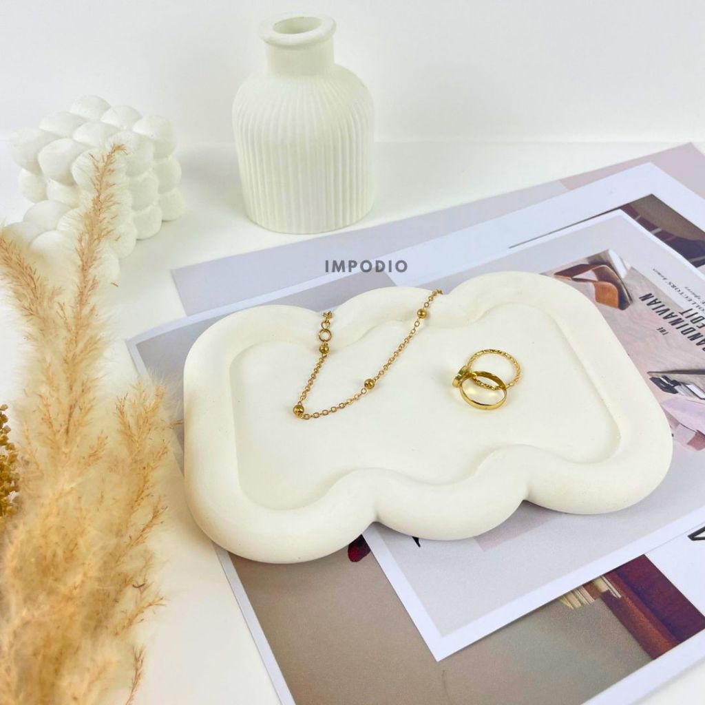IMPODIO Concrete Tray Nampan Coaster Aesthetic - Display Jewelry Properti Foto Produk