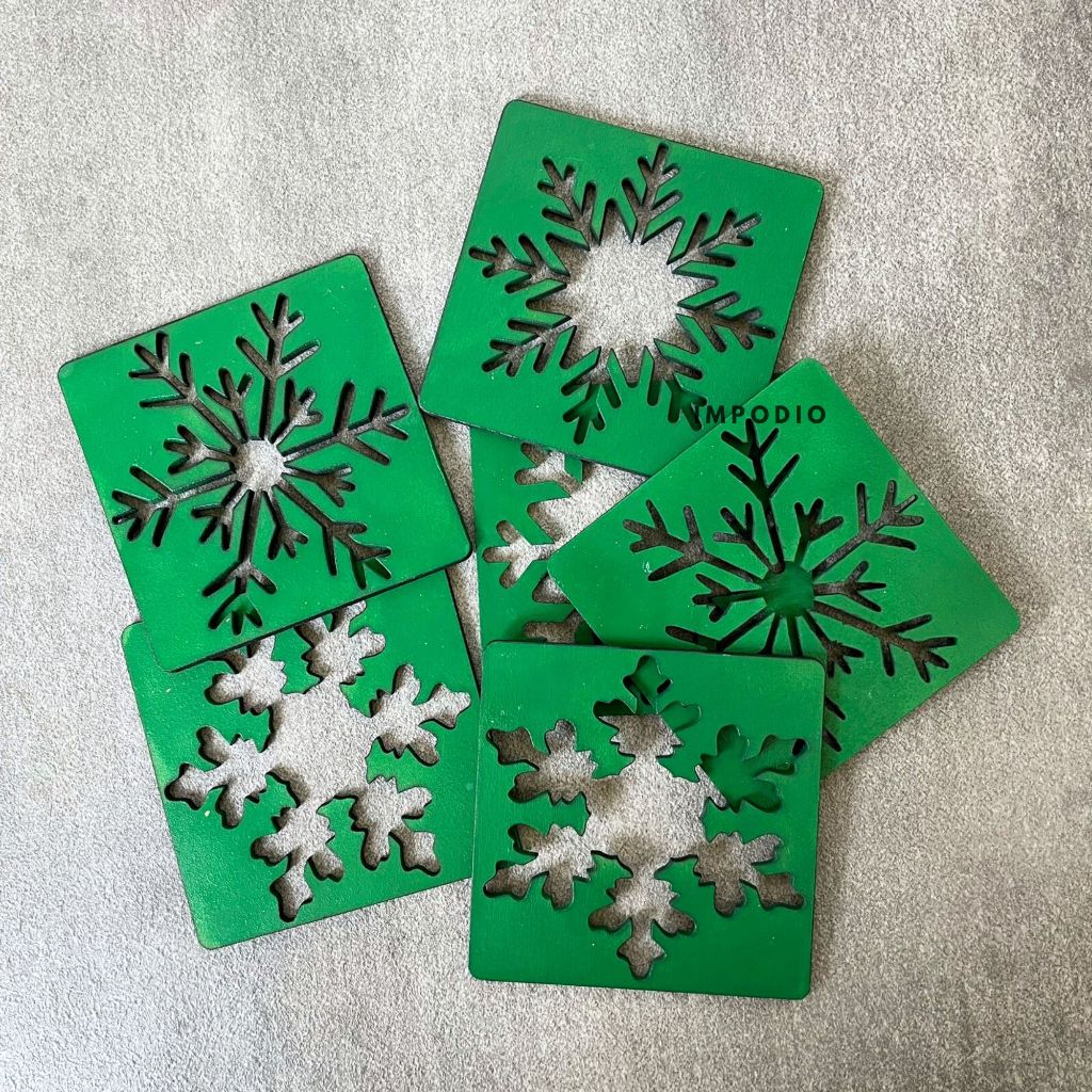 IMPODIO Ornamen natal Chrismas Square - Snow Flakes photo props