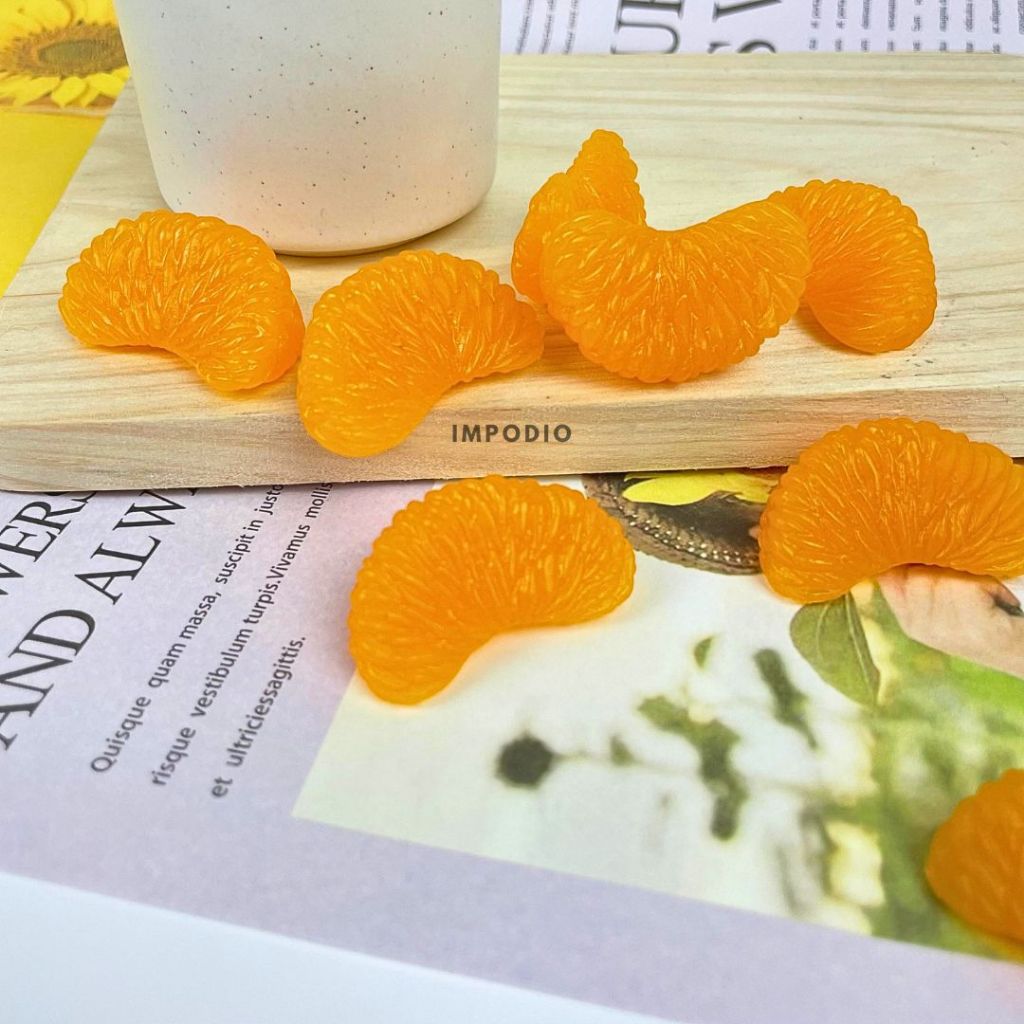 IMPODIO Jeruk Kupas Slice Artificial Palsu - Fake Orange Props Dekorasi Foto Produk