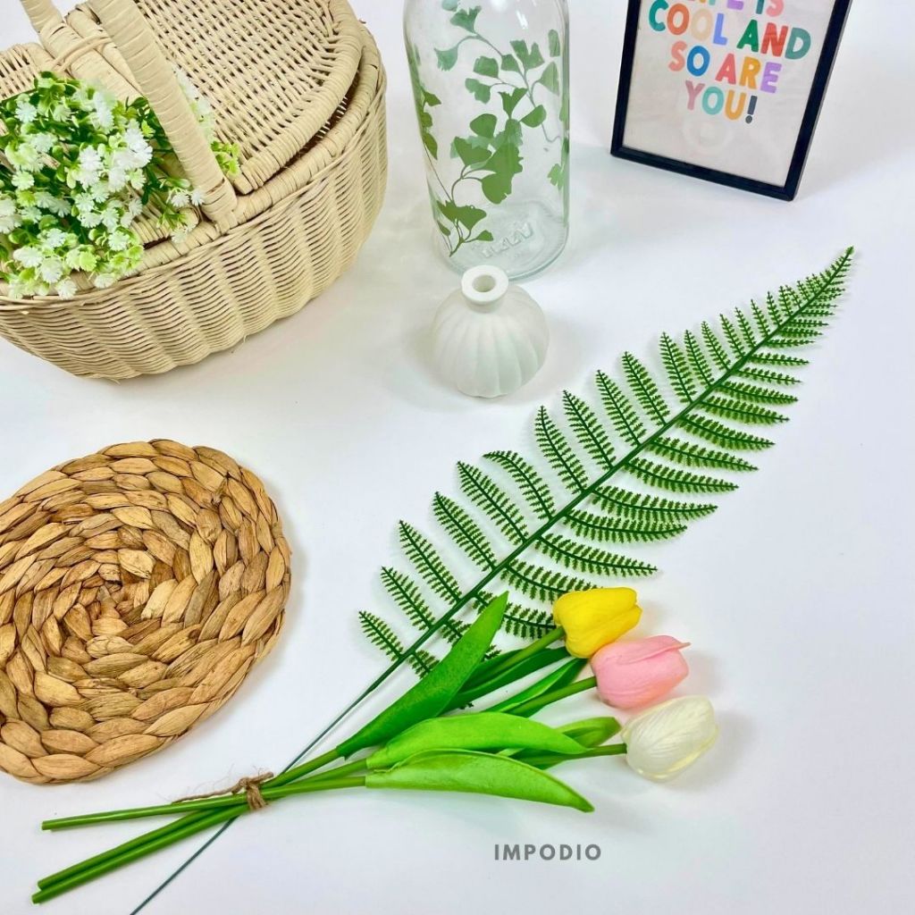 IMPODIO Paket Bunga dan Daun Palsu Artificial - Fake Leaf and Flower Props Dekorasi Foto Produk