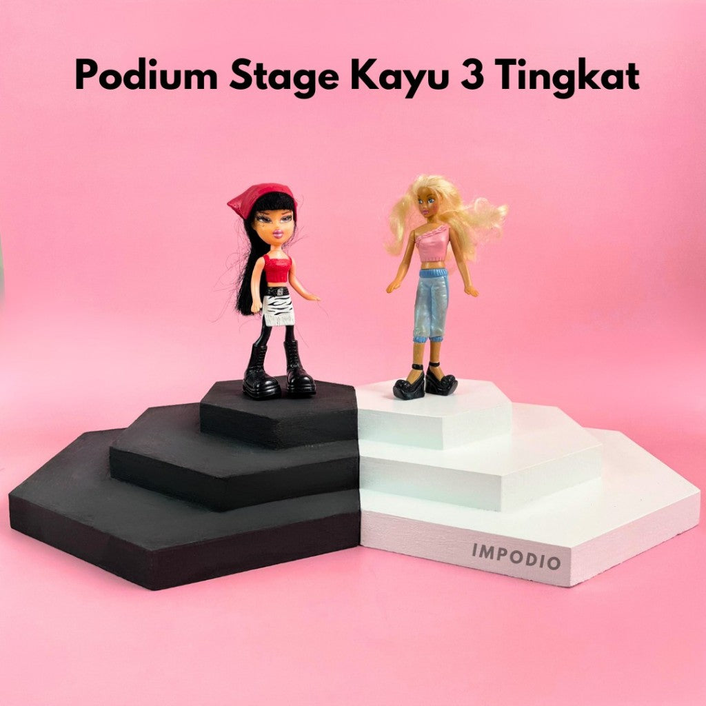 IMPODIO Podium Stage Kayu 3 Tingkat Display Produk Miniatur - Dekorasi Props Foto Produk