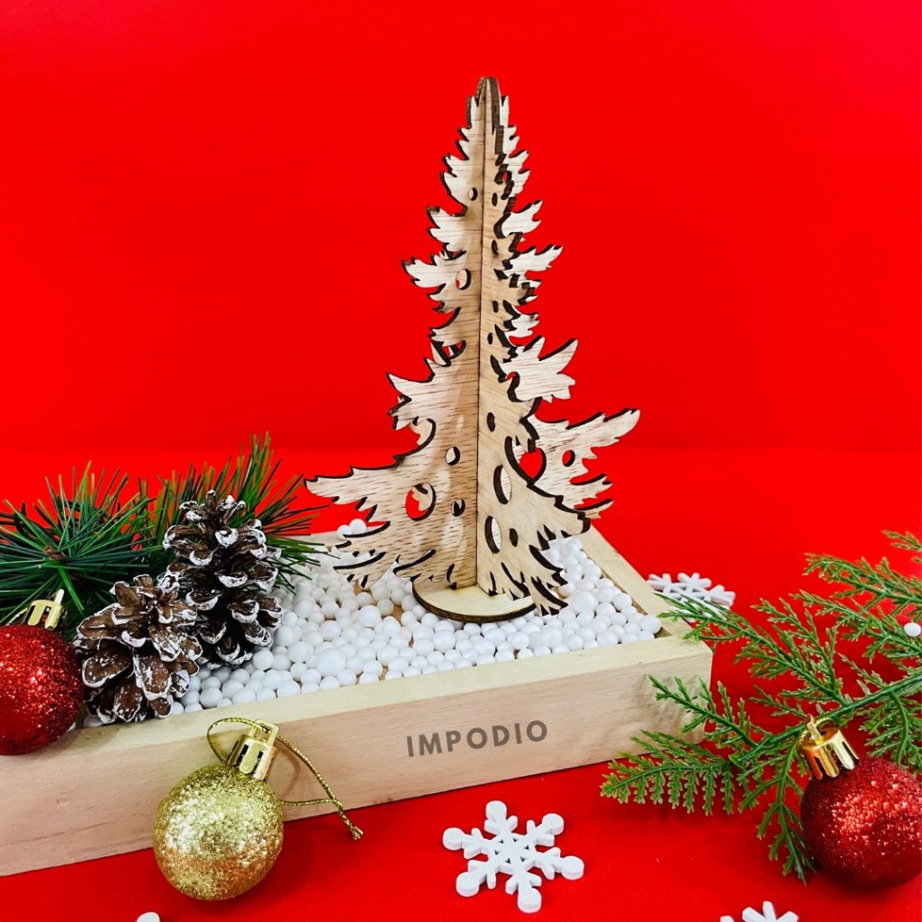 IMPODIO Pohon Natal Kayu Mini - Wooden Christmas Tree Props Foto Dekorasi Natal
