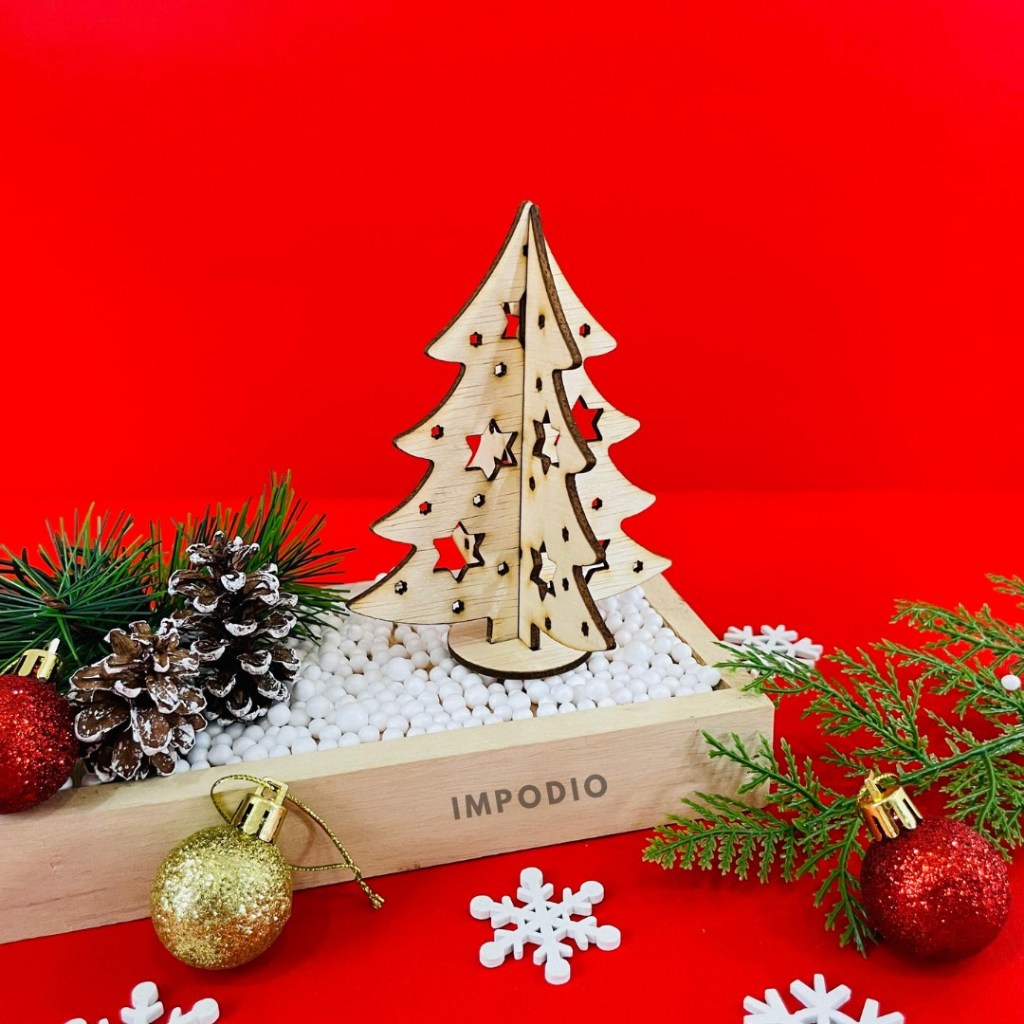 IMPODIO Pohon Natal Kayu Mini - Wooden Christmas Tree Props Foto Dekorasi Natal