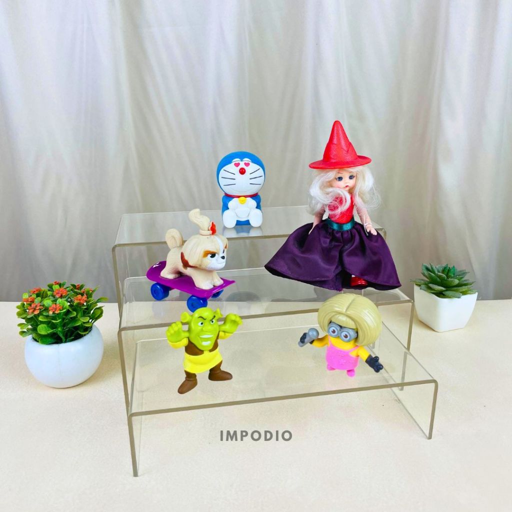 IMPODIO Stand Acrylic Display Aesthetic Transparan - Tangga Pajangan Serbaguna Props Foto Produk
