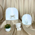 IMPODIO Display Kayu Tatakan 3 Sisi Triangle Podium 3D - background putih