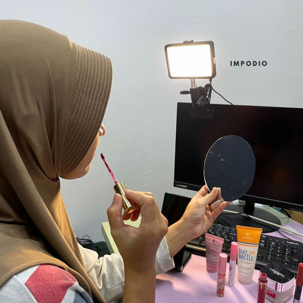 IMPODIO Lighting videography LED terang dengan clamp jepit MUA Vlogger Livestream
