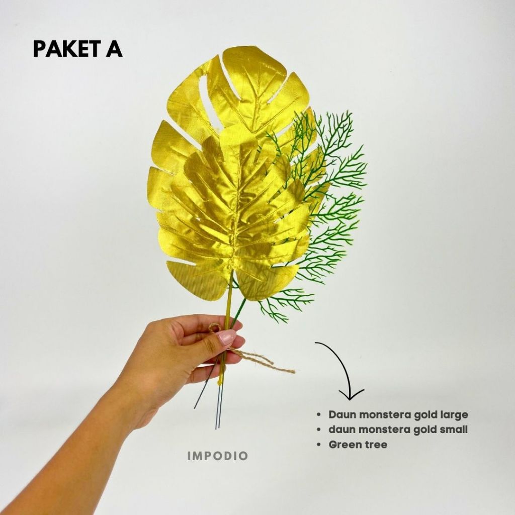 IMPODIO Paket Bunga dan Daun Palsu Artificial - Fake Leaf and Flower Props Dekorasi Foto Produk
