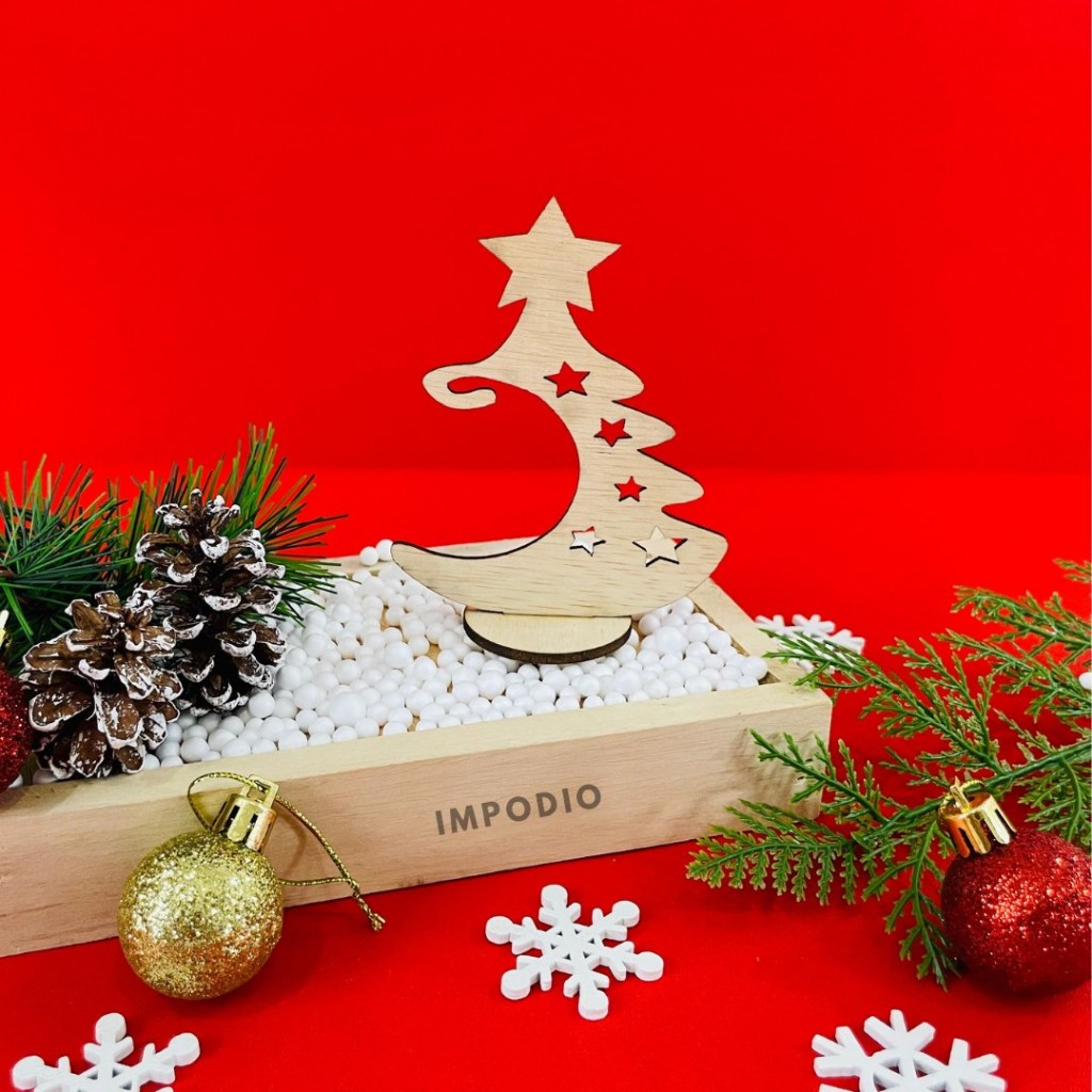 IMPODIO Pohon Natal Kayu Mini - Wooden Christmas Tree Props Foto Dekorasi Natal