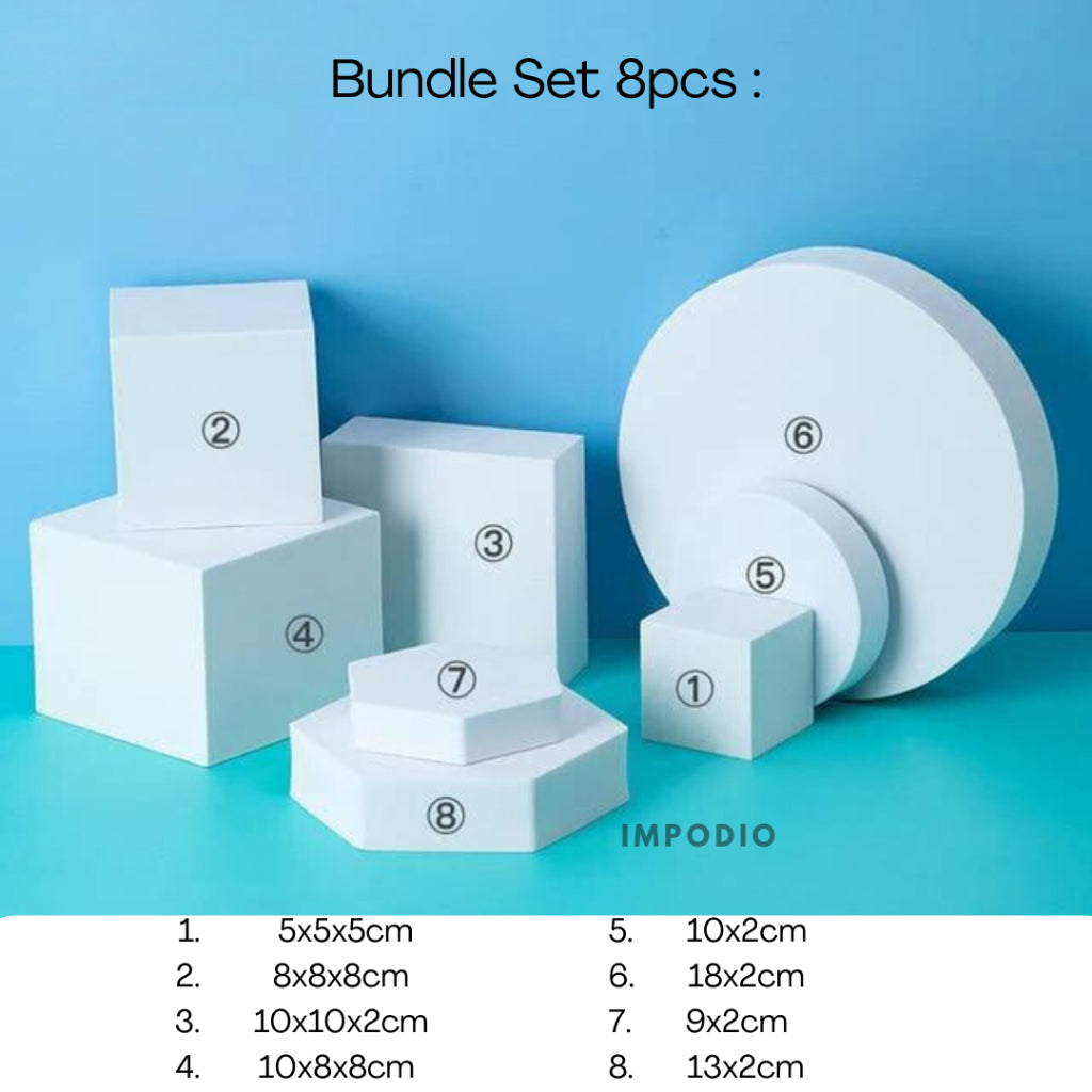 IMPODIO essential styling Set 8pcs - square  Geometry Photo Props - podium leveling balok tangga display - Product Shooting Decoration Stand Backdrop Cosmetics Photography sets