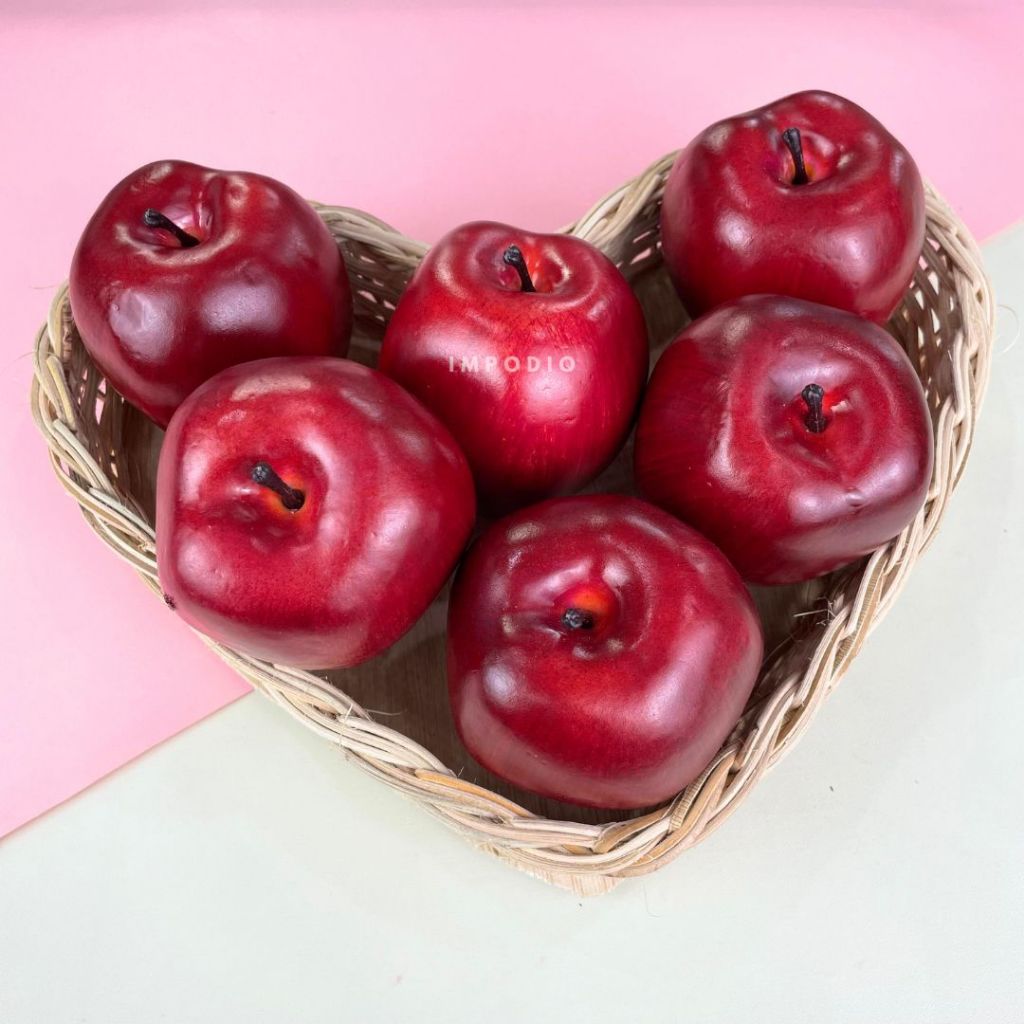 IMPODIO Buah Apel Merah Palsu - Fake Apple Artificial Fruit Properti Foto Produk