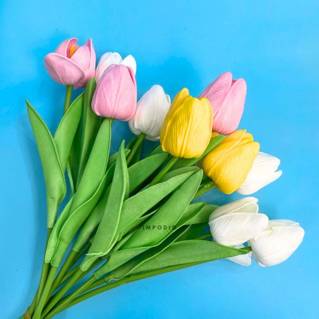 IMPODIO Bunga Tulip Artificial Palsu - Fake Bouquet Flower Dekorasi Props Foto Produk