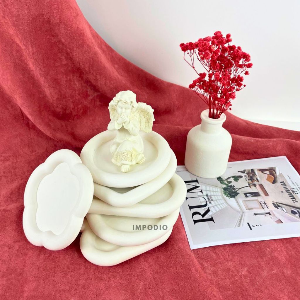 IMPODIO Concrete Tray Nampan Coaster Aesthetic - Display Jewelry Properti Foto Produk