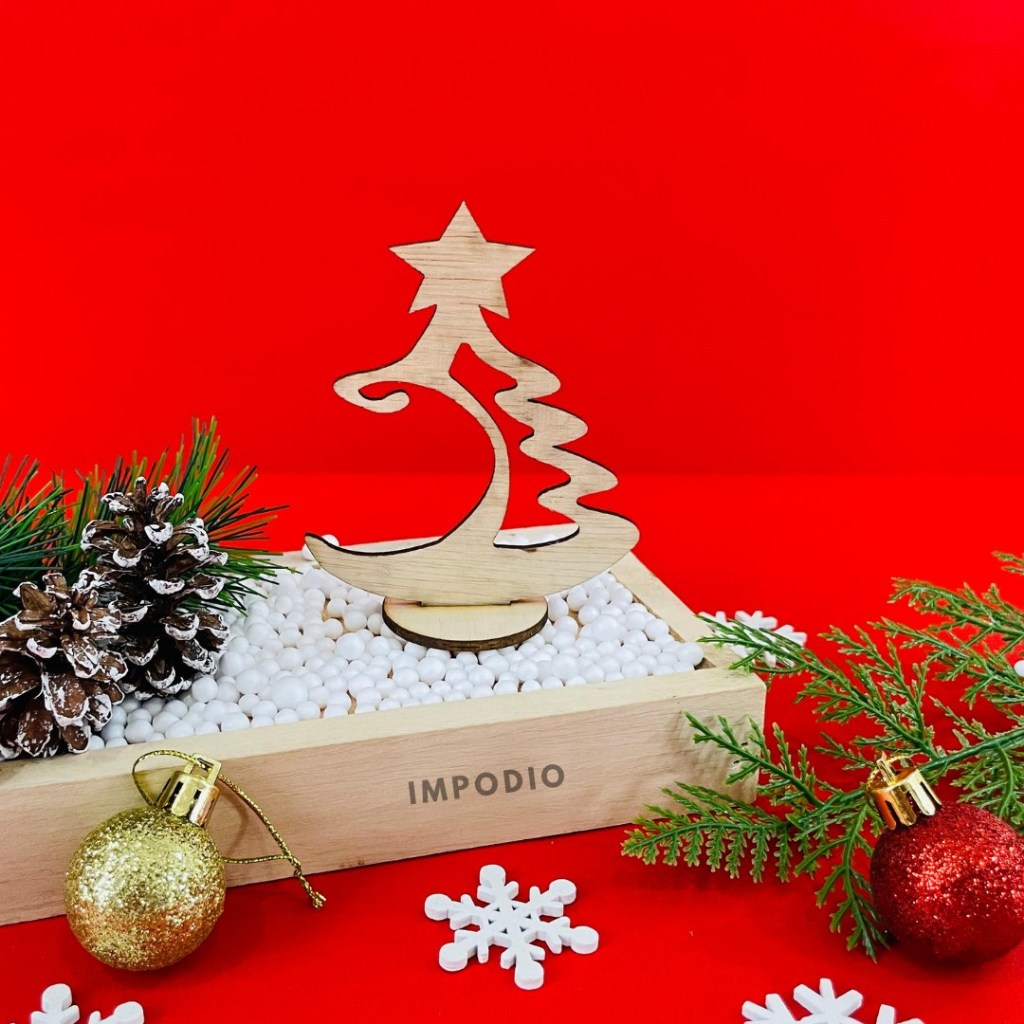 IMPODIO Pohon Natal Kayu Mini - Wooden Christmas Tree Props Foto Dekorasi Natal