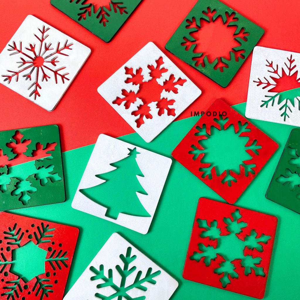 IMPODIO Ornamen natal Chrismas Square - Snow Flakes photo props