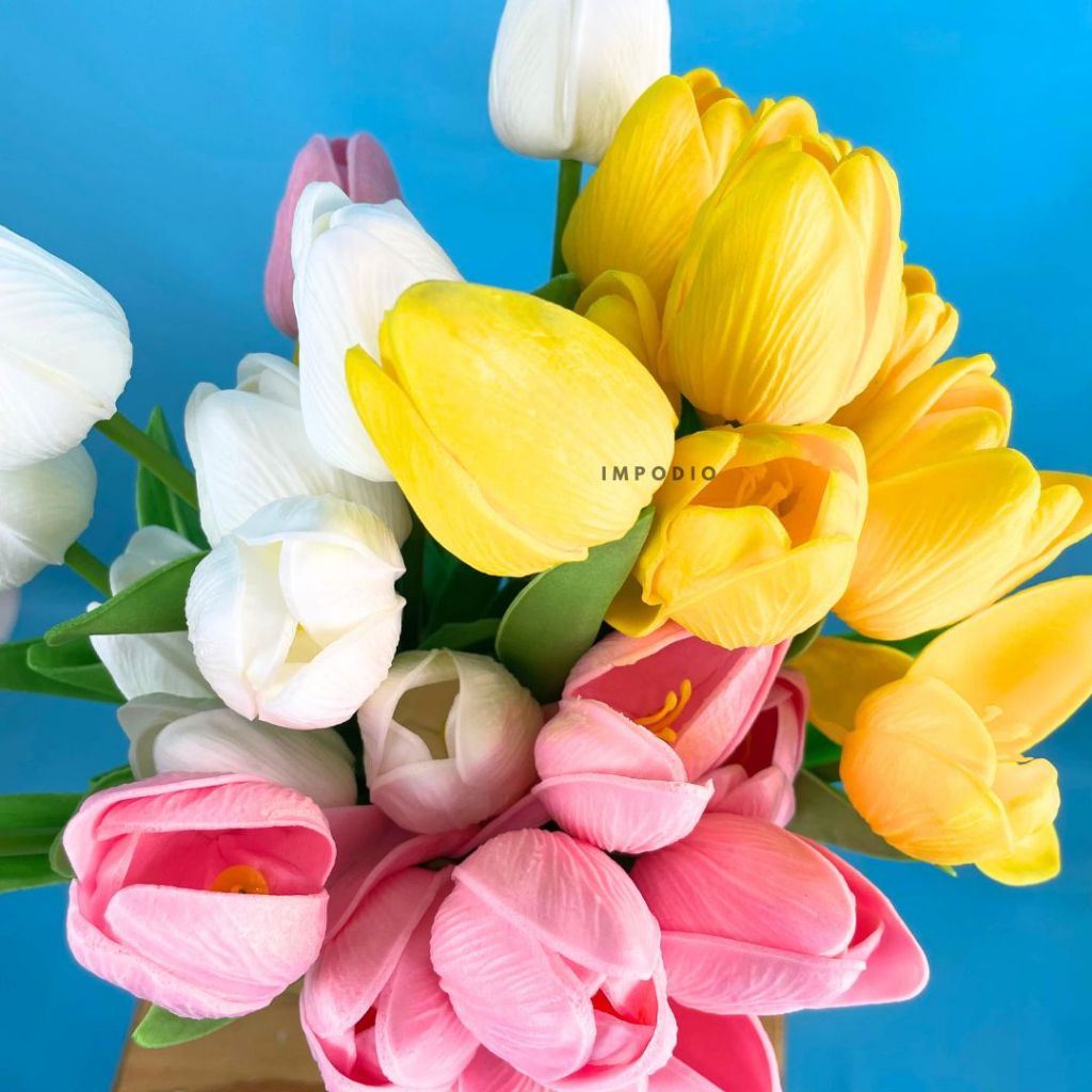 IMPODIO Bunga Tulip Artificial Palsu - Fake Bouquet Flower Dekorasi Props Foto Produk