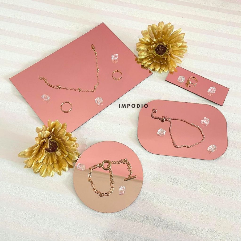 IMPODIO Set Acrylic 4 Shapes Mirror Props Foto Aksesoris  - Dekorasi Foto Produk