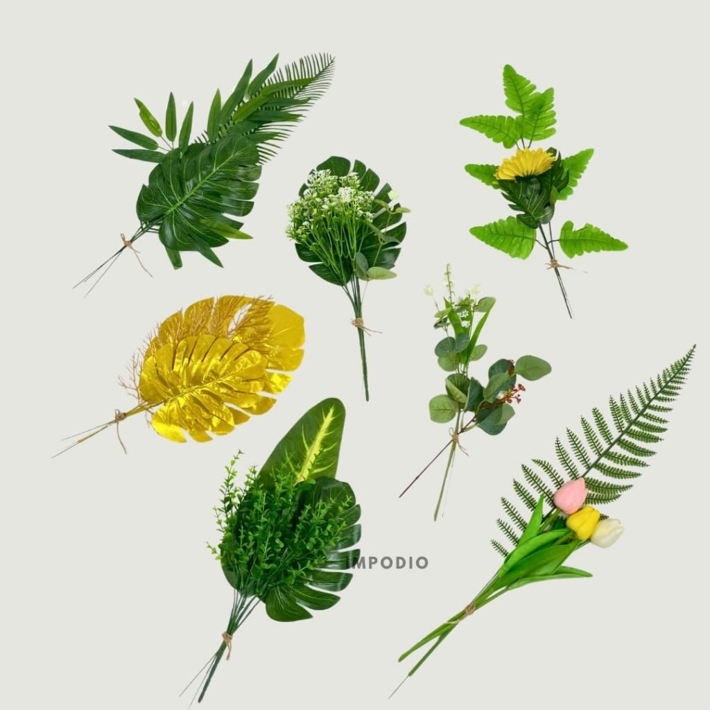 IMPODIO Paket Bunga dan Daun Palsu Artificial - Fake Leaf and Flower Props Dekorasi Foto Produk