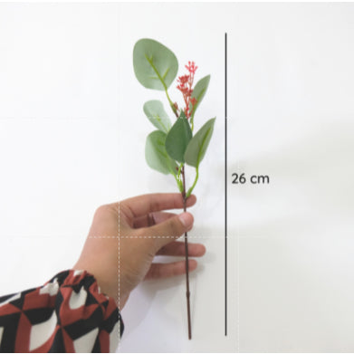 IMPODIO Daun Eucalyptus Artifical per satu Tangkai - Eucalyptus palsu Merah dan putih