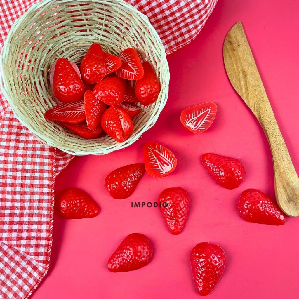 IMPODIO Strawberry Merah Slice Artificial Palsu - Fake Strawberry Fruit Properti Foto Produk